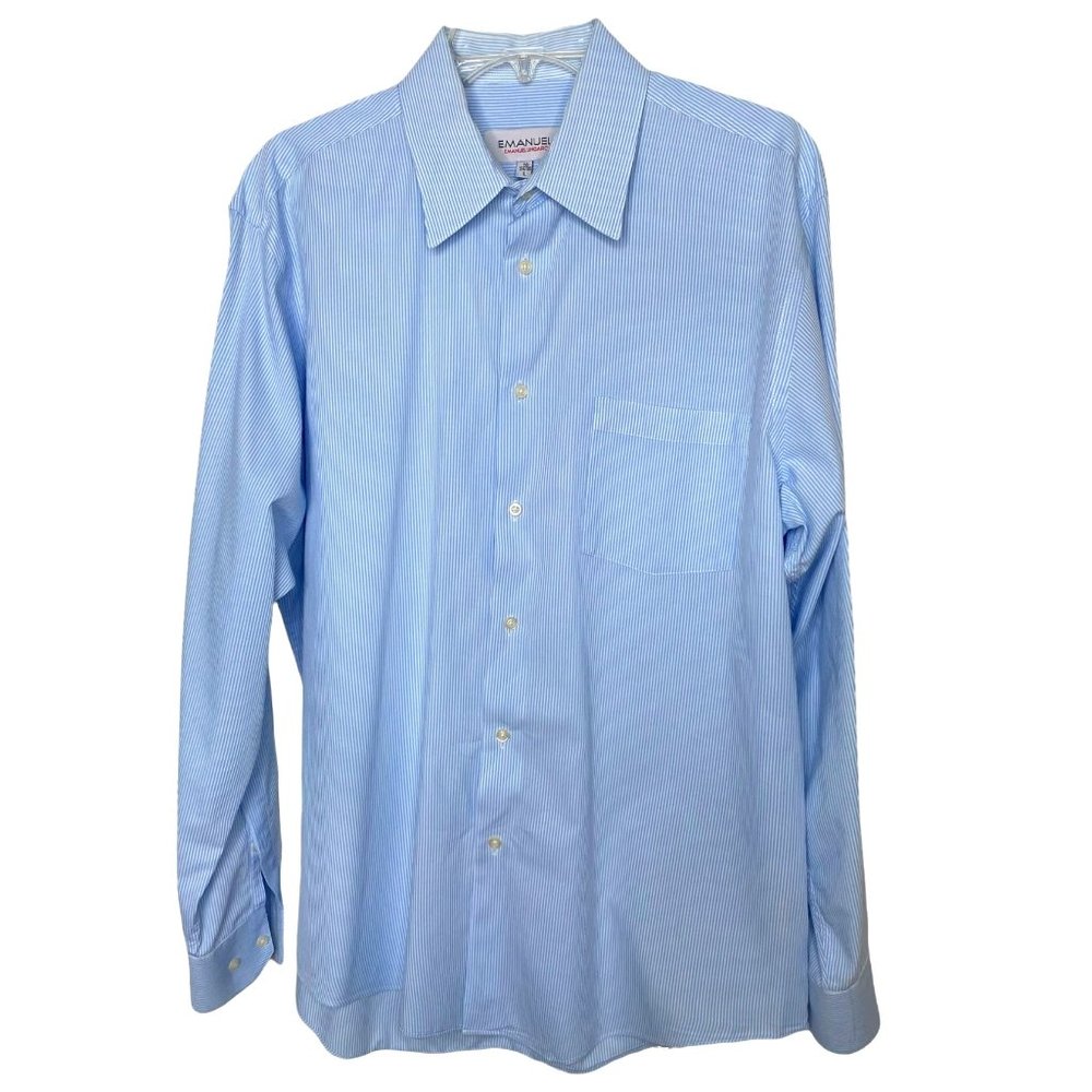 Emanuel Ungaro 16 34/35 Blue Striped Dress Shirt 100% Cotton Business Career